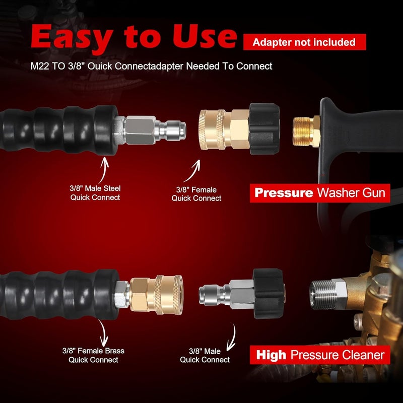 Ufixed 3/8” Pressure Washer Hose 25FT 4000psi,Rubber Hose,Quick Connect,360° Swivel,Kink-resistant,Heavy Duty,Black - Image 4